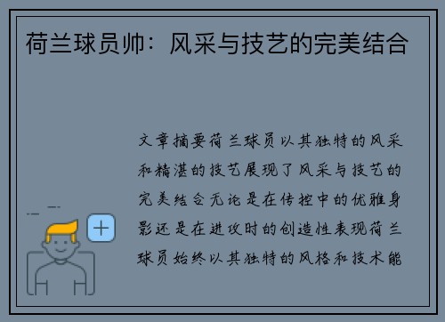 荷兰球员帅：风采与技艺的完美结合